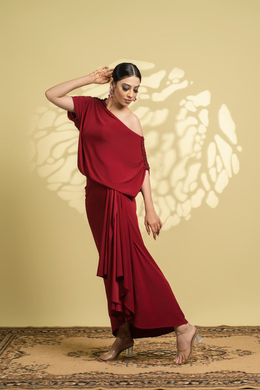 Maroon Dhoti Skirt Set