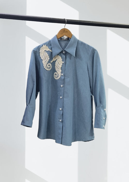 Denim Shirt with embroidered patches