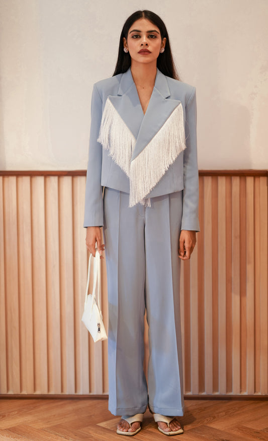 Powder Blue Fringe Pant Suit