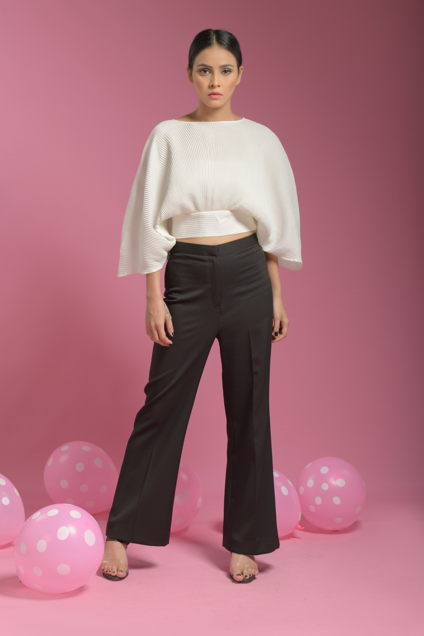 White Pleated Balloon Top