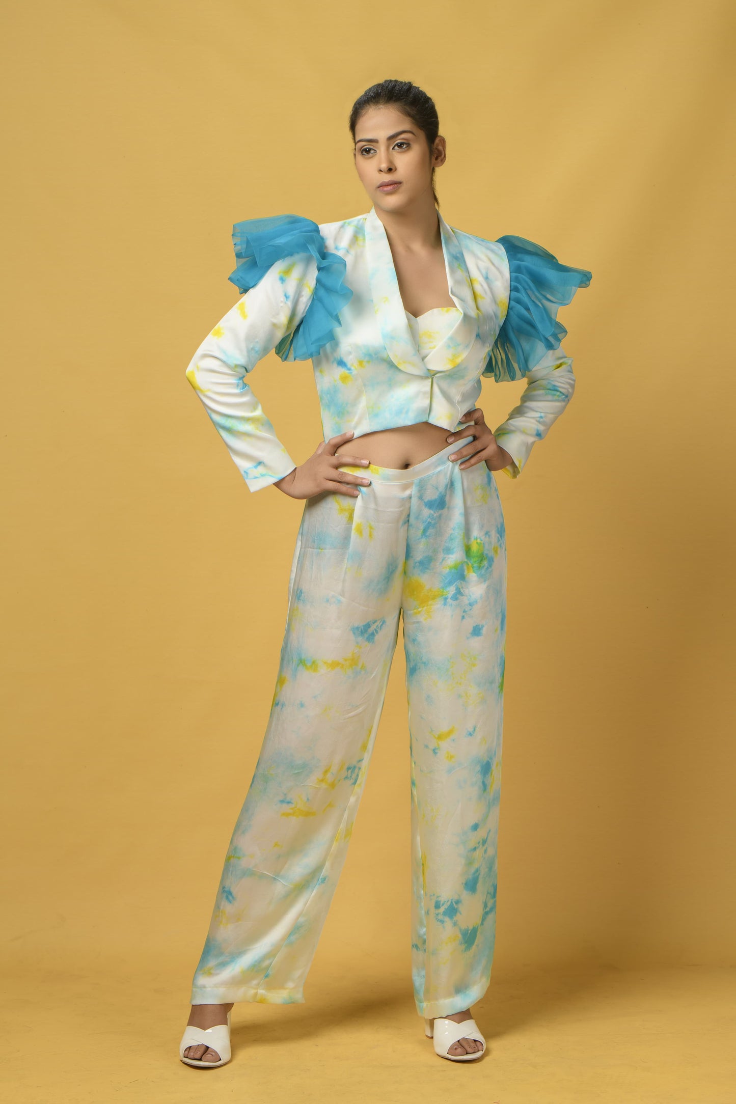 Tie Dye Flutter Sleeve Blazer & Pant Set