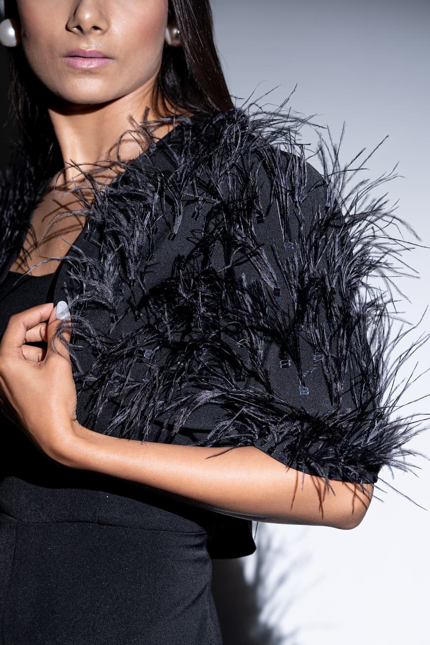 Jumpsuit with Ostrich Feather Shrug