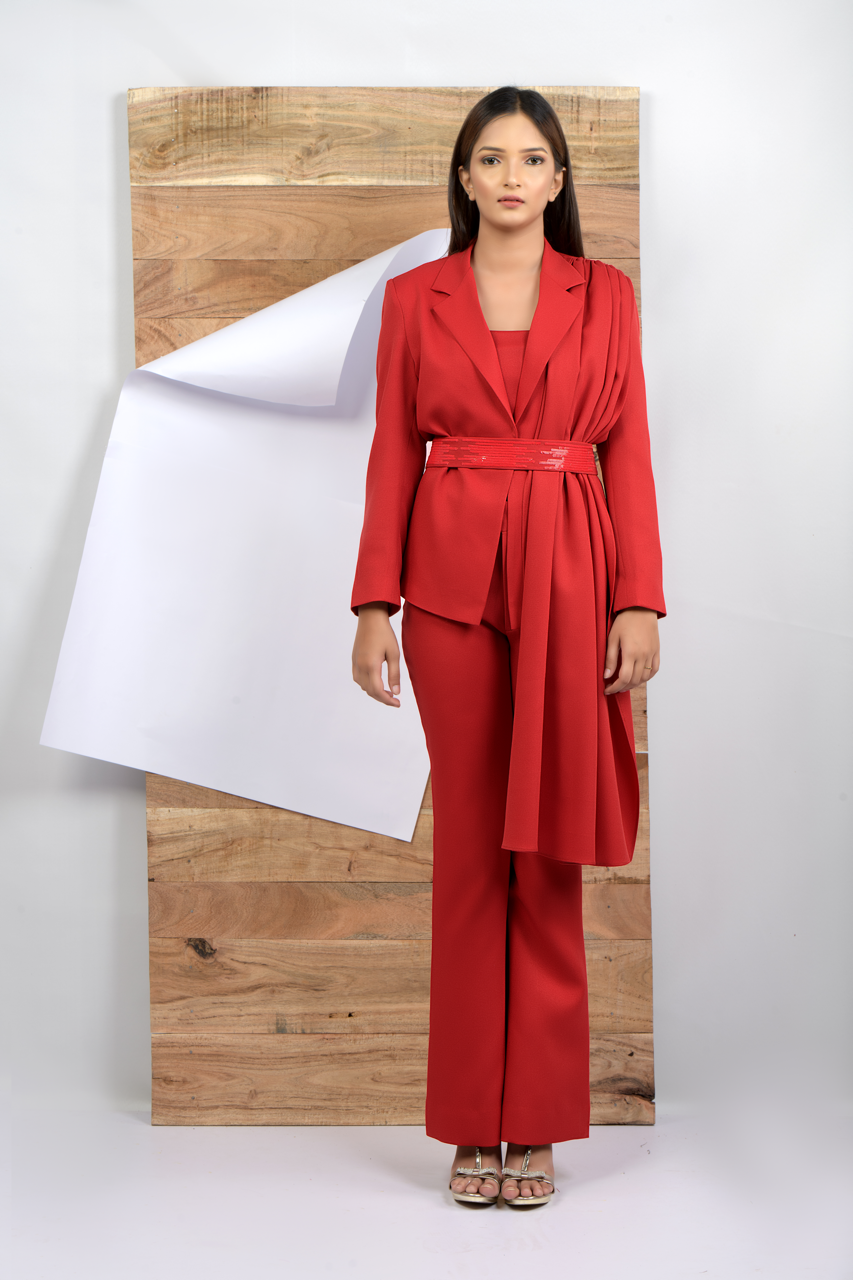 Red Pantsuit Set